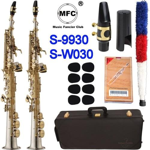 MFC Soprano Saxophone S-9930 S-W030 Silvering Gold Key Brass Sax Professional Mouthpiece Patches Pads Reeds Bend Neck