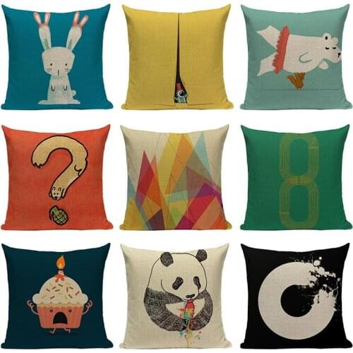 Cute Cartoon Pattern Cushion Covers Animals Cotton Linen Art Creative Pillowscases Decorative Chair Cushion Sofa Car Home Decor