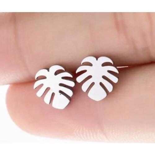 Cute Tropical Leaf Stud Earrings Stainless Steel Rose Gold Small Monstera leaf Earings Fashion Jewelry Best Friend Gifts Bijiux