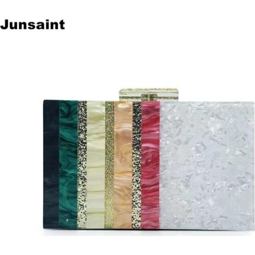 Brand Fashion Chains Bag Women Multi-Color Striped Acrylic Evening Bag Luxury Glitter Bling Bling Clutch Purse Patchwork Handbag