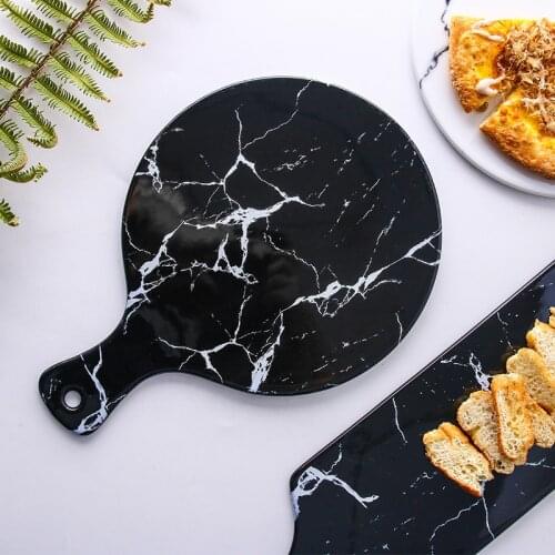 Marble ceramic breakfast plate bread plate with handle tea plate household rectangular fruit plate pizza tray