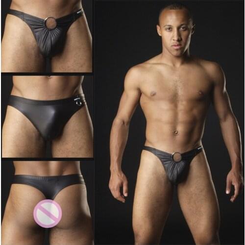 Mens underwear PU leather T-shaped pants hoop imitation leather patent leather T-pants fun sexy alternative show tight buttocks