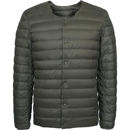 Men Warm Liner Windproof Mens Down Jacket Ultra Light 90% White Duck Down Jacket Portable Round Neck Lightweight Button Coat