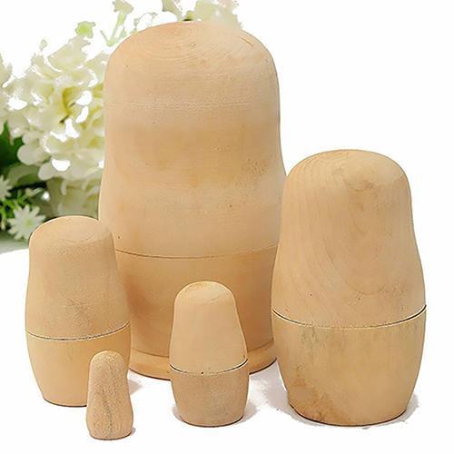 5x Unpainted DIY Blank Wooden Embryos Russian Nesting Dolls Matryoshka Toy Gift