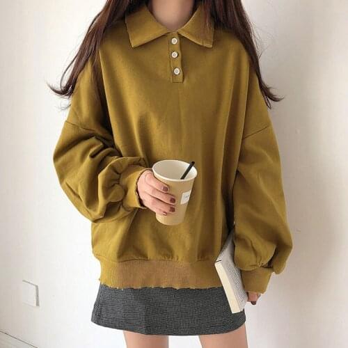 New Harajuku Women Hoodies Preppy Style Turn-down Colar Long Sleeve Loose Pullover Hoody Autumn Female Casual Sweatshirt