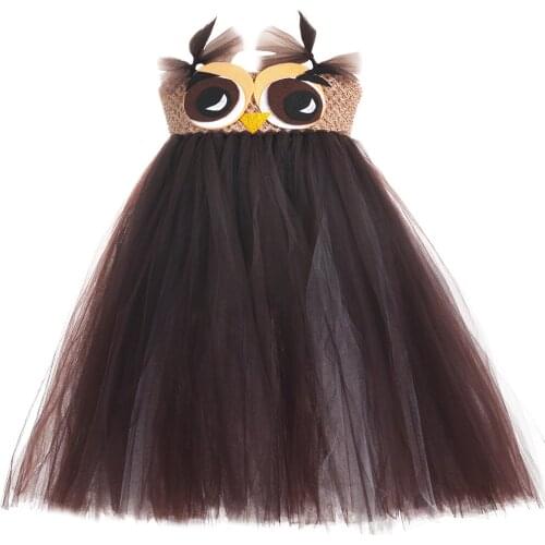 Girls Brown Owl Tutu Dress Kids Animal Theme Birthday Party Dresses Children Halloween Holiday Animal Nighthawk Cosplay Costume