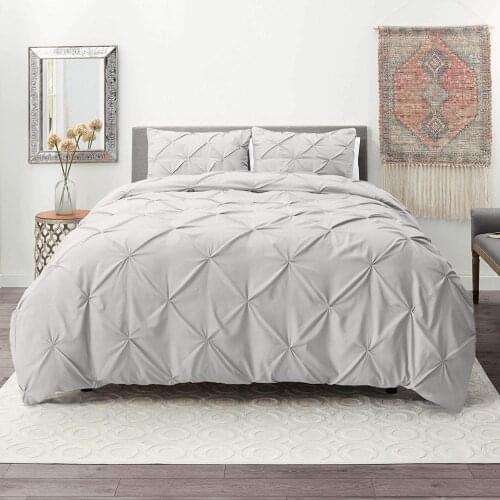 Duvet Cover Set Pinch Pleated Bedding Set Queen King Quilt Duvet Cover and Pillowcases Double Bed Set