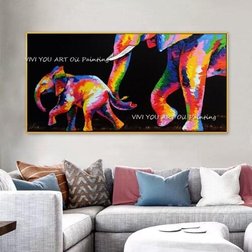Modern Abstract Colorful Elephant Oil Painting Handmade on Canvas Pictures Animal Painting Wall Art for Living Room Home Decor