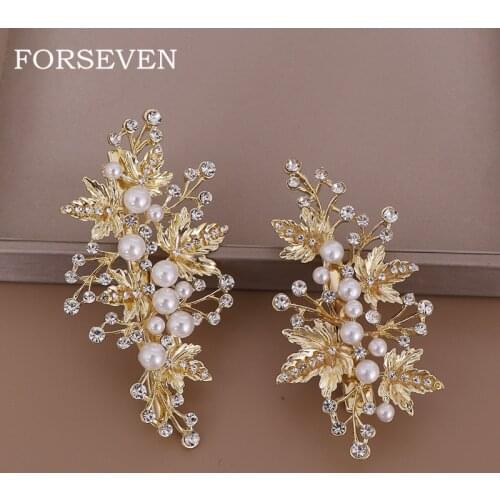 Handmade Golden/Silver Color Rhinestones Pearl Leaf Wedding Hair Clip Barrettes Bridal Headpiece Hair Accessories Hair Clips