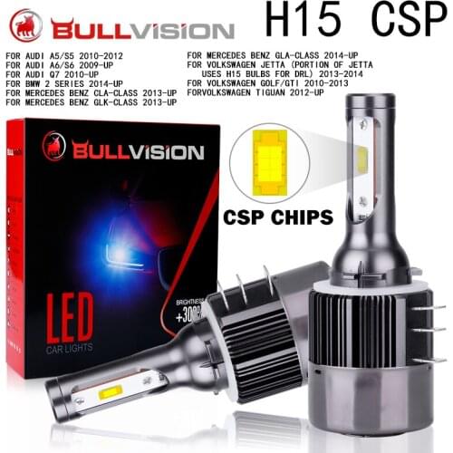 Bullvision H15 LED Canbus V-W Car Lights 16000LM 90W 6000K CSP turbo Error Free with EMC Replacement Headlight fog light bulb