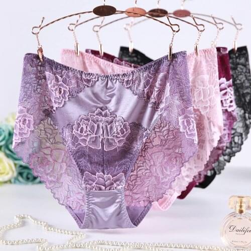 Large Size High Waist Panties Women Underwear Sexy Lace Transparent Hollow Plus Size Satin Briefs Big Pantie Female 4xl 5xl 6xl