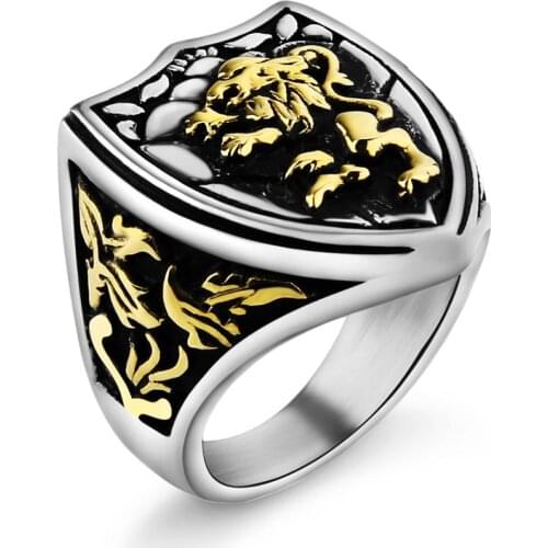 Valily Gold Color Vintage Lion Ring Unique Royal King Animal Ring Stainless Steel Punk Finger Ring Jewelry for men wholesale