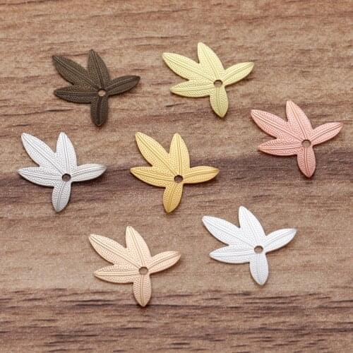 100pcs Rose Gold Silver 11*14mm Copper Leaf Bead Caps Vintage Leave Filigree Loose Spacer End Caps For DIY Hair Jewelry Making
