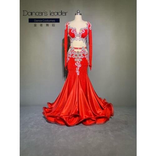 High-end Custom Belly Dance Long-sleeved Bra high Waist Bag Hip Fishtail Large Swing Skirt Female Adult Stage Costume