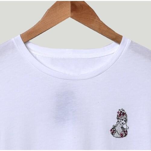 Womens T-Shirt Constellation Embroidered Short Sleeve Tee O-Neck Loose Casual 2021 Summer New Ladies Tops and Shirt