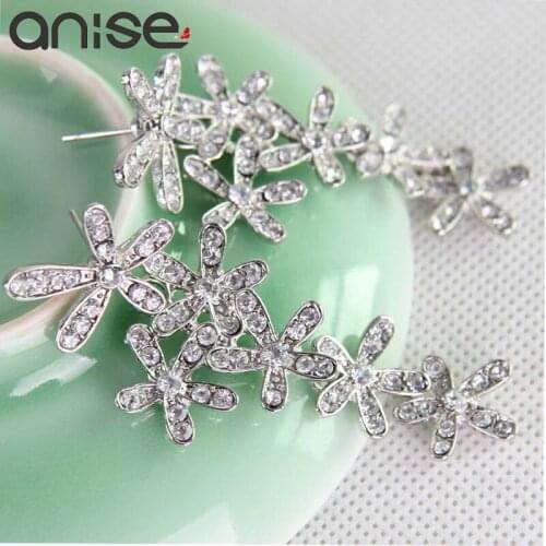 Anise Fashion Crystal Snowflake Long Dangle Drop Earrings for Women Silver Color Rhinestone Flower Tassel Earrings Charm Jewelry