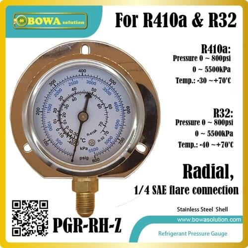 0~800psi radial stainless steel Pressure Gauge for R410a and R32 help to check out superheat and subcool in refrigeration circle