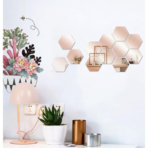 12PCs DIY Hexagon 3D Mirror Wall Sticker for Living Room Art Home Decor Vinyl Decal Acrylic Sticker Mural Wall Decoration