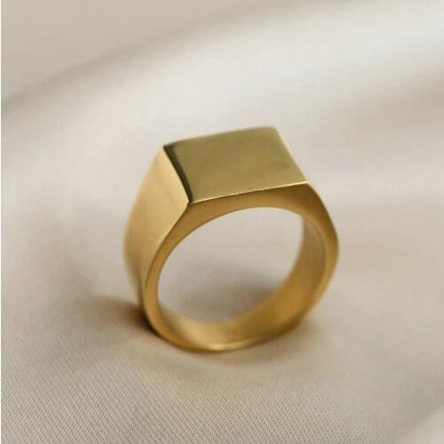 18K Gold IP Plating Stainless Steel Smooth Rectangle Rings For Women Chunky Dome Ring High Polished Wedding Party Jewelry