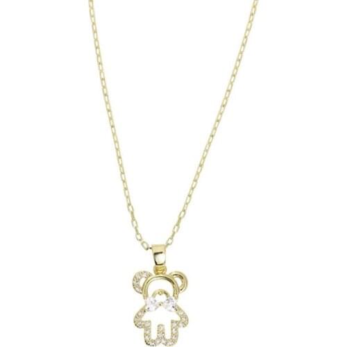 2021 Korean Fashion Jewelry New Trend Gold Chain Hollow Cute Crystal Bear Pendant Necklaces For Women Girls Accessories