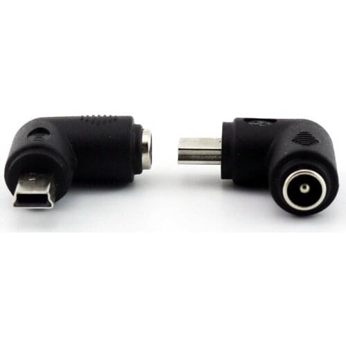 5pcs DC 5.5 x 2.1mm Female To Mini USB B 5 Pin Male Plug 90 Degree Right Angle Power Supply Adapter Connector