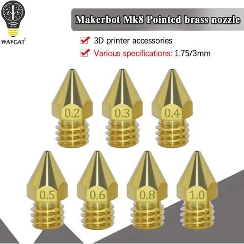 5PCS MK8 Brass Nozzle 0.2MM 0.3MM 0.4MM 0.5MM Extruder Print Head Nozzle For 1.75MM CR10 CR10S Ender-3 3D Printer Accessories