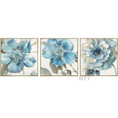 Abstract Blue Flowers Home Decorative Canvas Wall Art Handmade Oil Painting Group Painting Canvas Art Modern Decoration Unframe