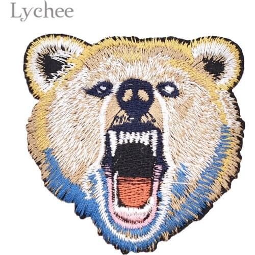 Lychee 1pcs Bear Embroidery Patches Animal Design Iron on Appliques DIY Sewing Material Supplies for Coat Jacket Jeans