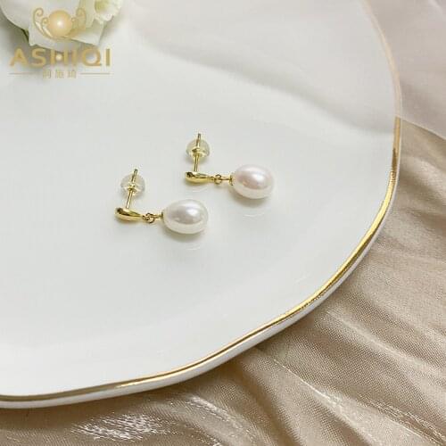 ASHIQI Natural Freshwater Pearl Earrings 925 Silver Jewelry for Women Gift New Trend 2021