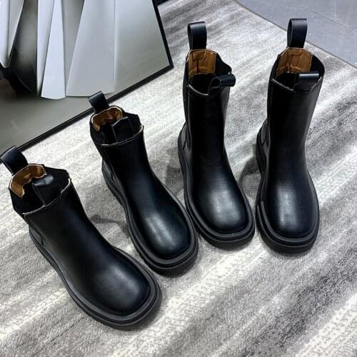 Women Boots Platform British Chelsea Winter Soft Leather Women Shoes Slip On Luxury Ankle Boots Outdoor Fashion Casual Footwear