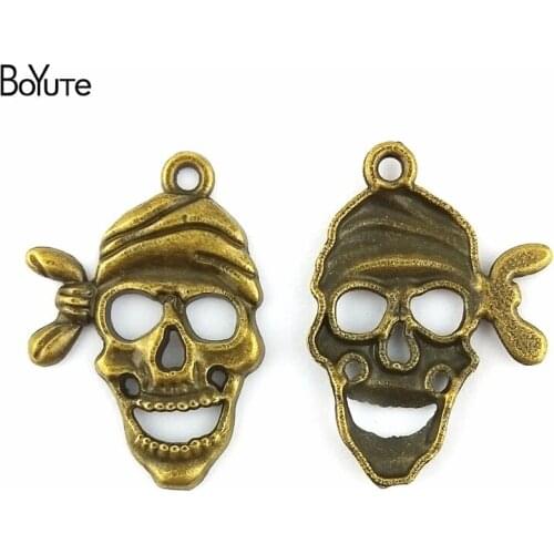 BoYuTe (50 Pieces/Lot) 28*20MM Antique Bronze Plated Metal Pendant Skull Head Charms for Jewelry Making Accessories Diy