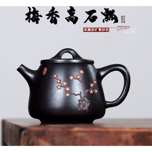 Black Clay Teapot Handmade Mandarin Duck Play Cement Painted,Zisha Purple Clay,Full Handmade,Famouse Author,Drinkware,Tea