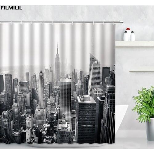 Black White New York City Scenery Shower Curtains Set 3D Building Home Wall Backdrop Decor Nordic Polyester Bathroom Bath Screen