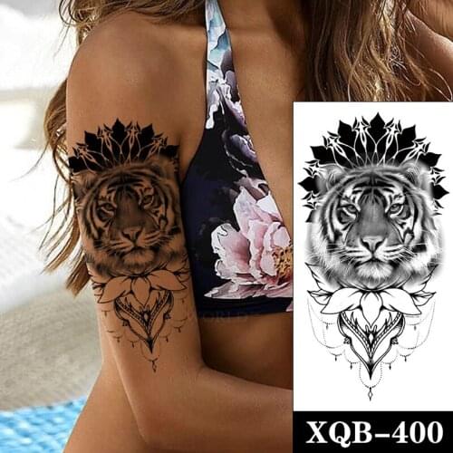 Vatican Flower Waterproof Temporary Tattoo Sticker Black Tiger Head Jewelry Fake Tattoos Flash Tatoos Arm Body Art for Women Men