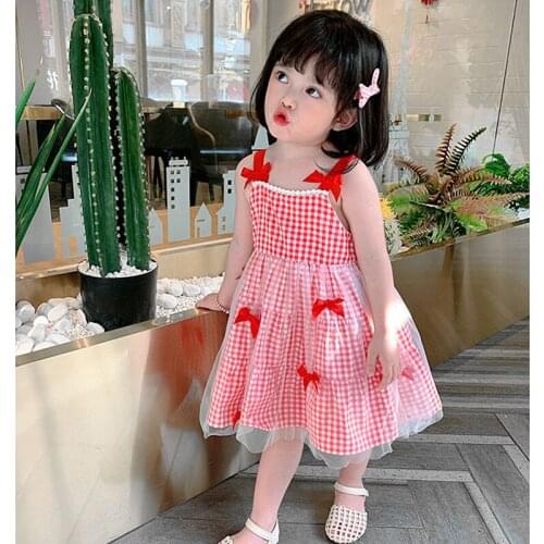Childrens skirt summer suspender skirt plaid dress 2021 new vest skirt little girl P4411