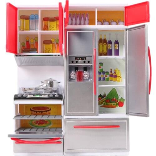 Children Pretend Role Play New Red Mini Kitchen Cupboard Pretend Play Cooking Set Cabinet Stove Kids Girls Toy Gift