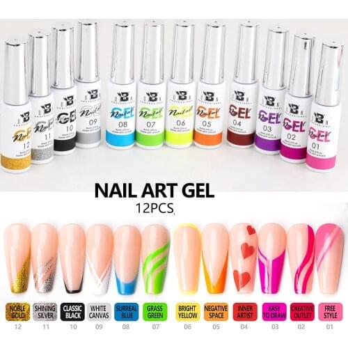 BOZLIN 8ml Nail Art Gel Soak Off UV LED Gel Nail Polish 12 Colors Painting Gel Manicure Tools DIY Drawing Decoration Varnishes