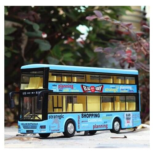 Hong Kong Double-decker Bus 1/36 Model Metal Car Alloy Cars With Lights Sound Vehicles Toys Collection Gifts For Kids Children