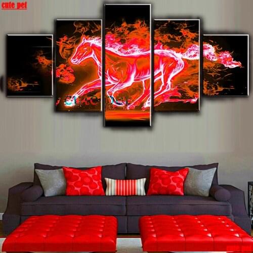 Cute pet Full Square Drill 5D Flaming horse DIY Diamond Painting handmade 3D Embroidery arts Cross Stitch Mosaic Home Decor 5PCS