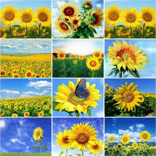 HUACAN Picture By Numbers Sunflower Flower Wall Art Unique Gift HandPainted Paint By Number Butterfly Decoration
