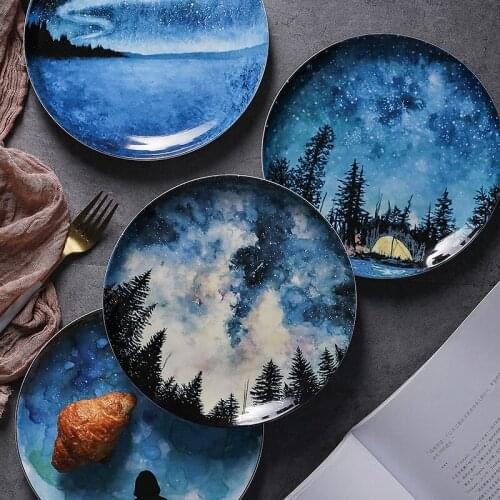 European Style Ceramic Starry Plate Creative Bone China Western Steak Pasta Dish Home Fruit Salad Plate Dinner Dishes