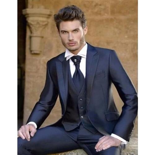 Classic Navy Blue One Button Groom suits for Wedding 2020 The Best Man Suits For mens Suits Business Party tuxedos Three piece