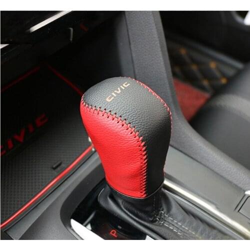 Leather Car Gear Head Shift Collars Cover Handbrake Grips for Civic, new modified leather hand-sewn gear cover