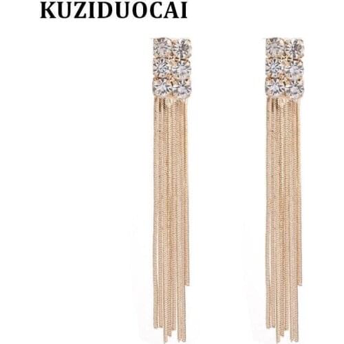 Kuziduocai 2017 New ! Fashion Fine Modern Jewelry Copper Zircon Gold Color Tassel Dazzling Stud Earrings For Women Gift E-251