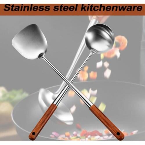 Wok Spatula & Ladle Tool Set Stainless Steel Kitchen Tools Cooking Chef Accessory 2Pack LXY9