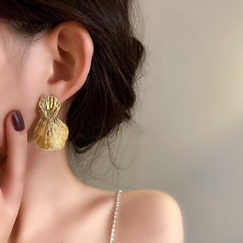 SRCOI Trendy Geometric Irregular Round Earrings Simple Metal Bump Texture Drop Earring Women Punk Alloy Jewelry Accessories