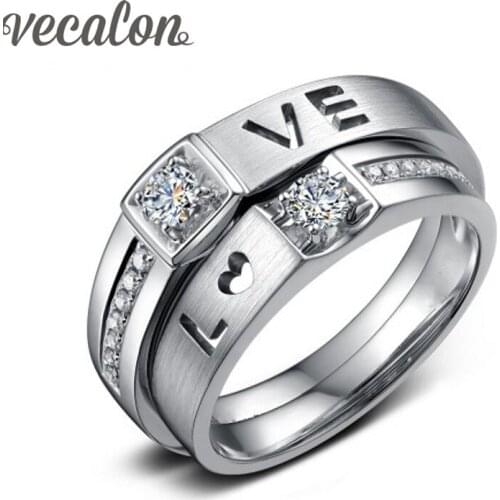 Vecalon Brand Lovers Jewelry 925 Sterling Silver Ring 1 Carat AAAAA Zircon Cz Engagement Wedding band Rings For Men Women