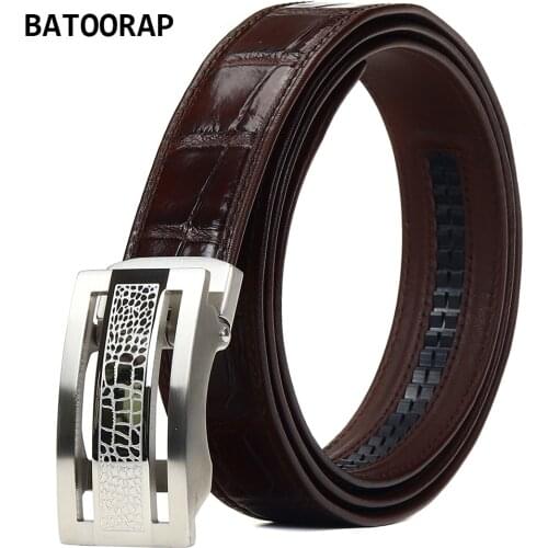 2021 Top High-end Business Crocodile Belly Belt Brand Designer Mens Belt Brown Casual Luxury Stainless Steel Automatic Buckle