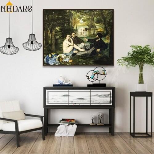 Edouard Manet Luncheon on the Grass Impressionist Style Canvas Print Painting Poster Art Wall Picture for Living Room Home Decor