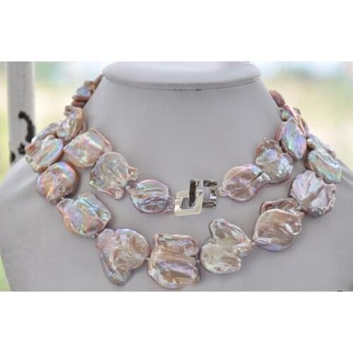 REAL 24mm coin lavender freshwater pearl necklace 34inch silver